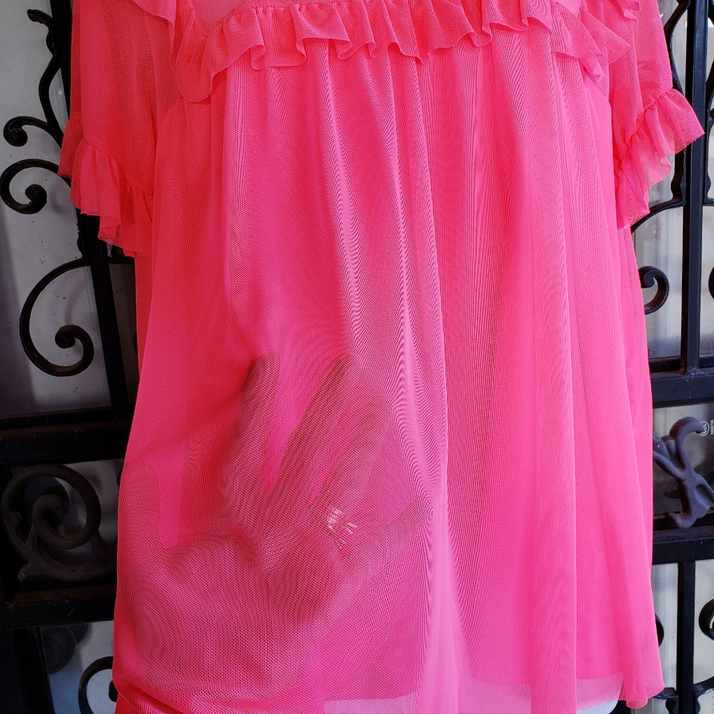 Flourecent Pink Ruffle Top - Picture 4 of 9